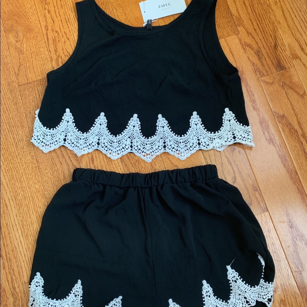 Zaful Crochet Panel Two Piece Set